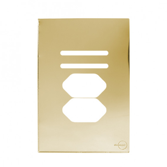 Placa p/ 2 Interruptores + tomada dupla 4x2 - Novara Glass Dourado